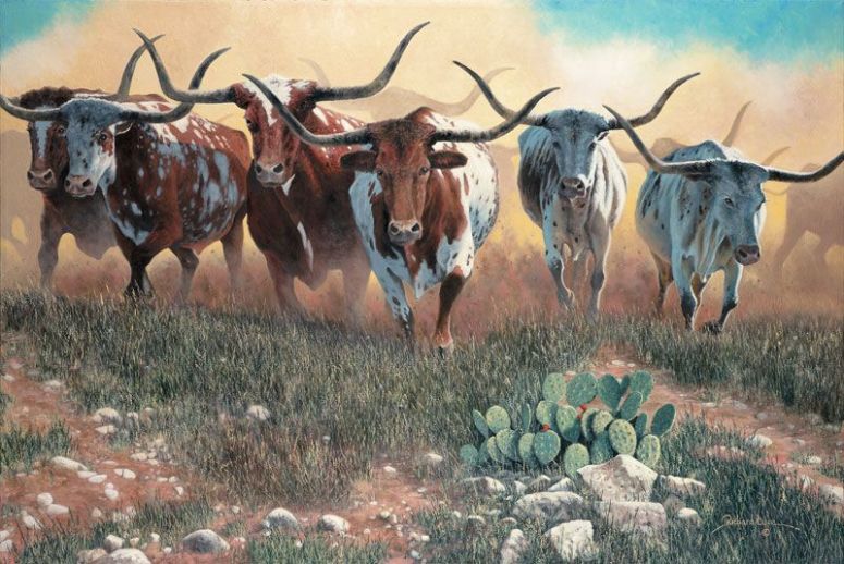 longhorn cattle painting